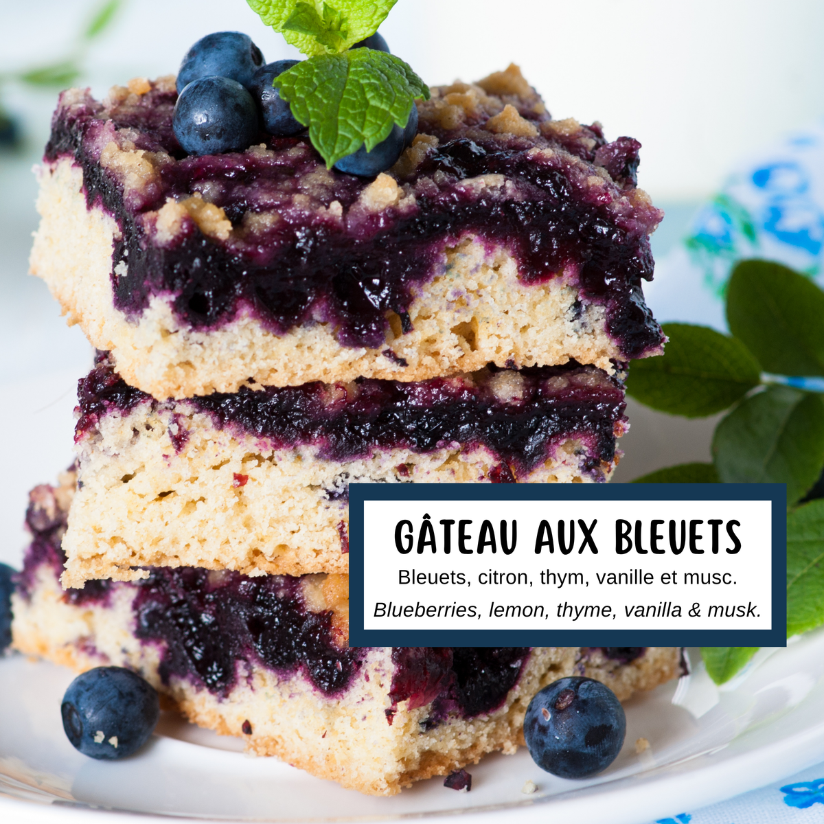 Description de la fragrance du savon gâteau aux bleuets par Effet Lotus