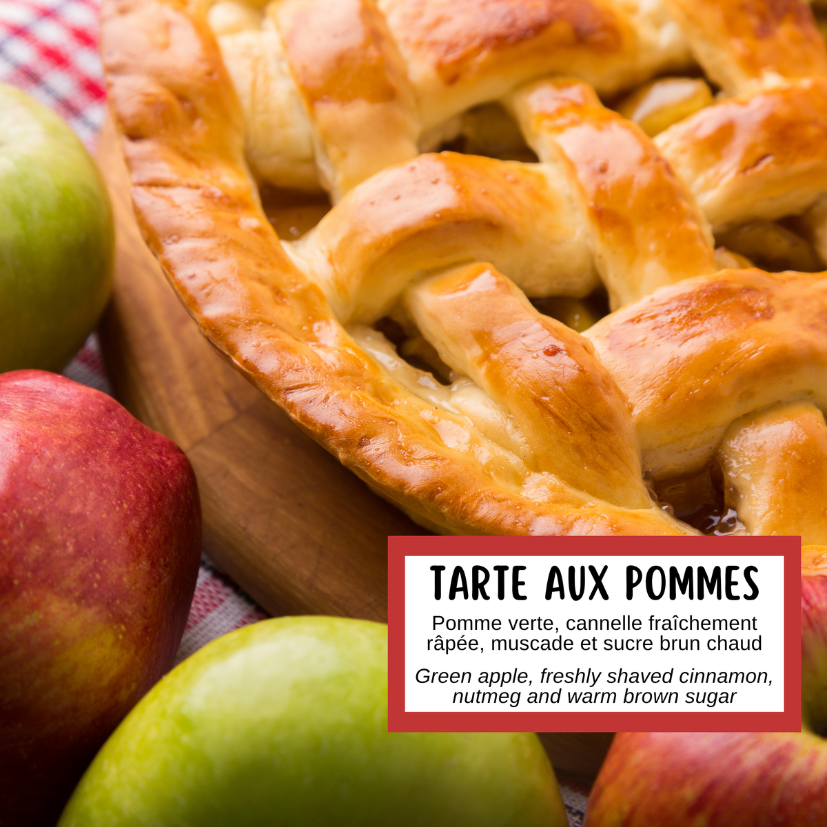 Description de la fragrance du savon tarte aux pommes fabriqué au QUébec par Effet Lotus