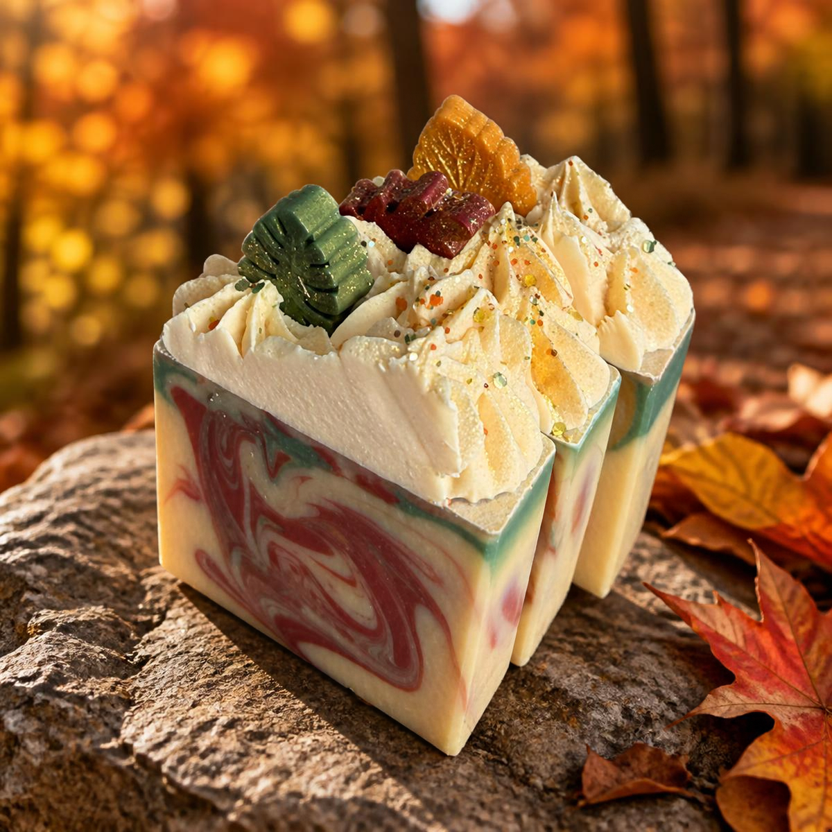 Gros plan sur les détail du savon brise d'automne doux pour la peau