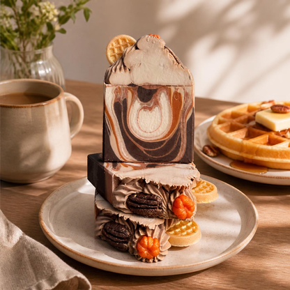 Savon artisanal gaufre aux pacanes à fragrance gourmande.
