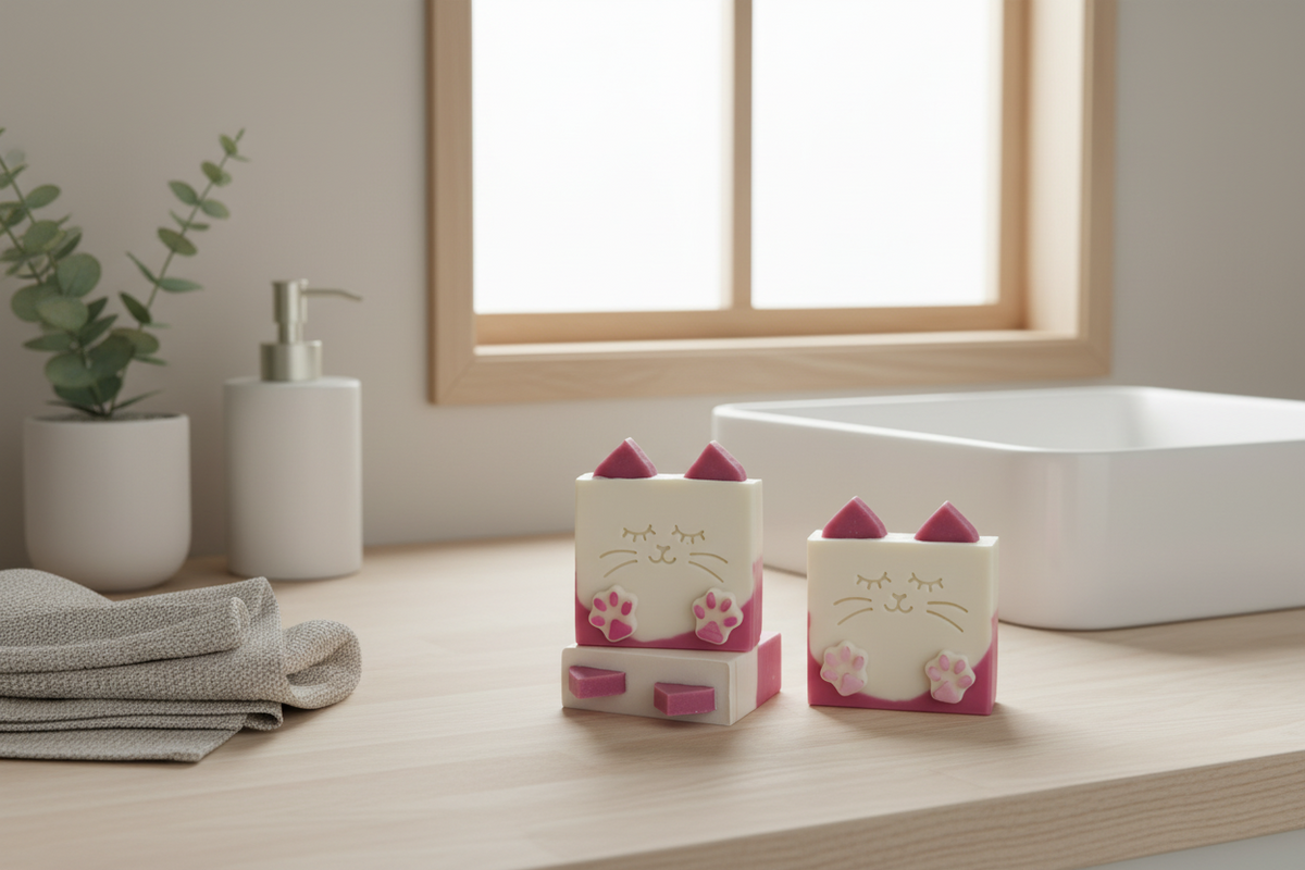 Savon Minette avec petites pattes, parfum bellini à la pêche