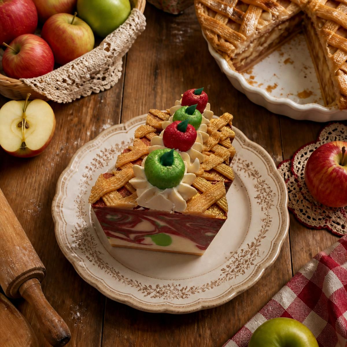 Photo montrant les détails du dessus du savon tarte aux pommes